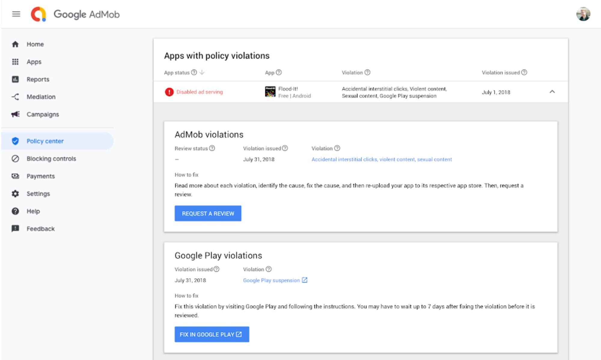 Policy Center on AdMob