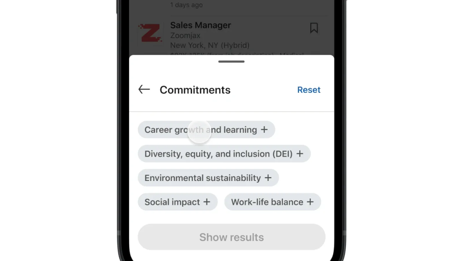 values-based job filter