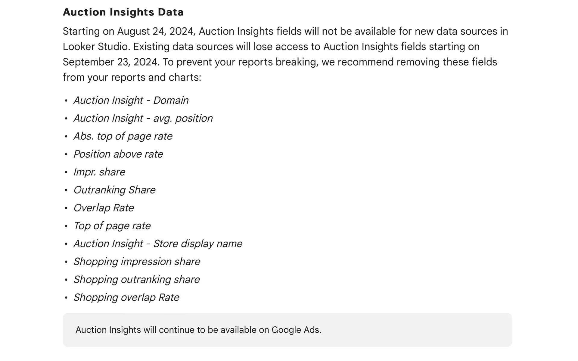 Auction Insights in Looker Studio