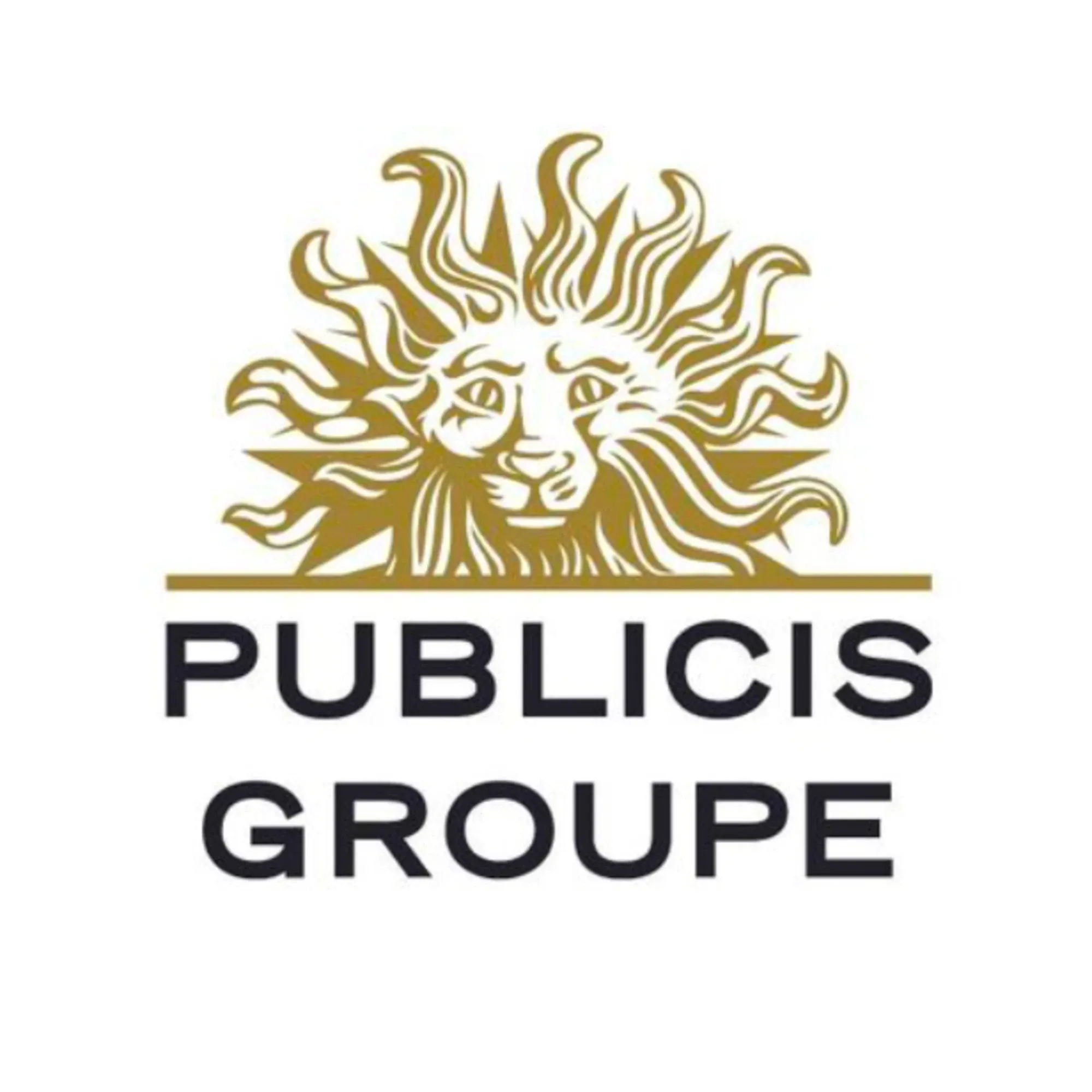 The Publicis Groupe logo featuring a golden lion sun symbol above bold black text.