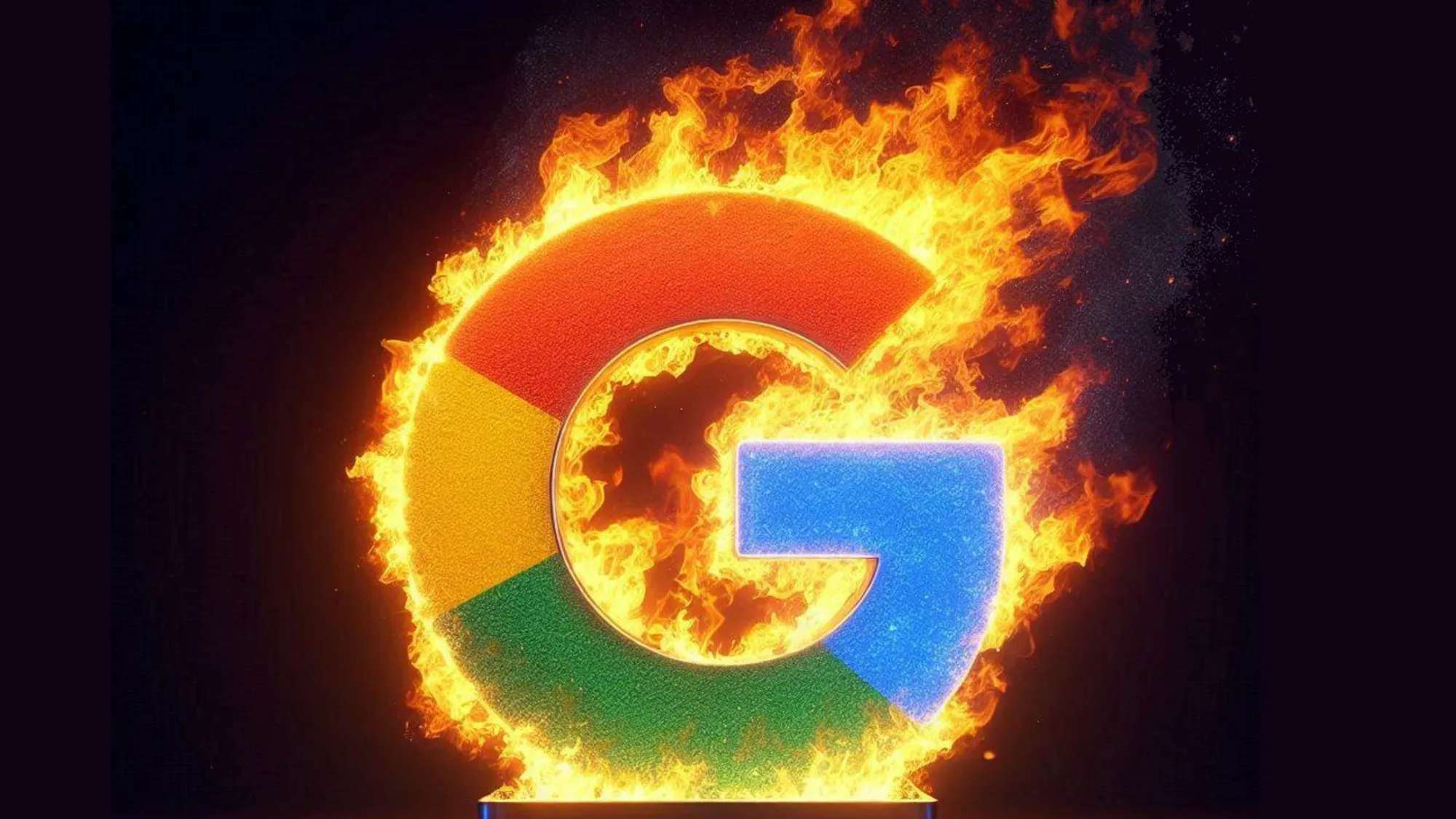 Google logo engulfed in flames as antitrust battle heats up over DOJ's proposed remedies