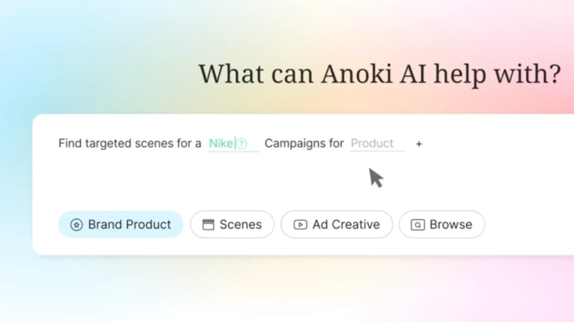 Anoki AI interface showing scene-level targeting options for CTV campaigns with Nike brand example