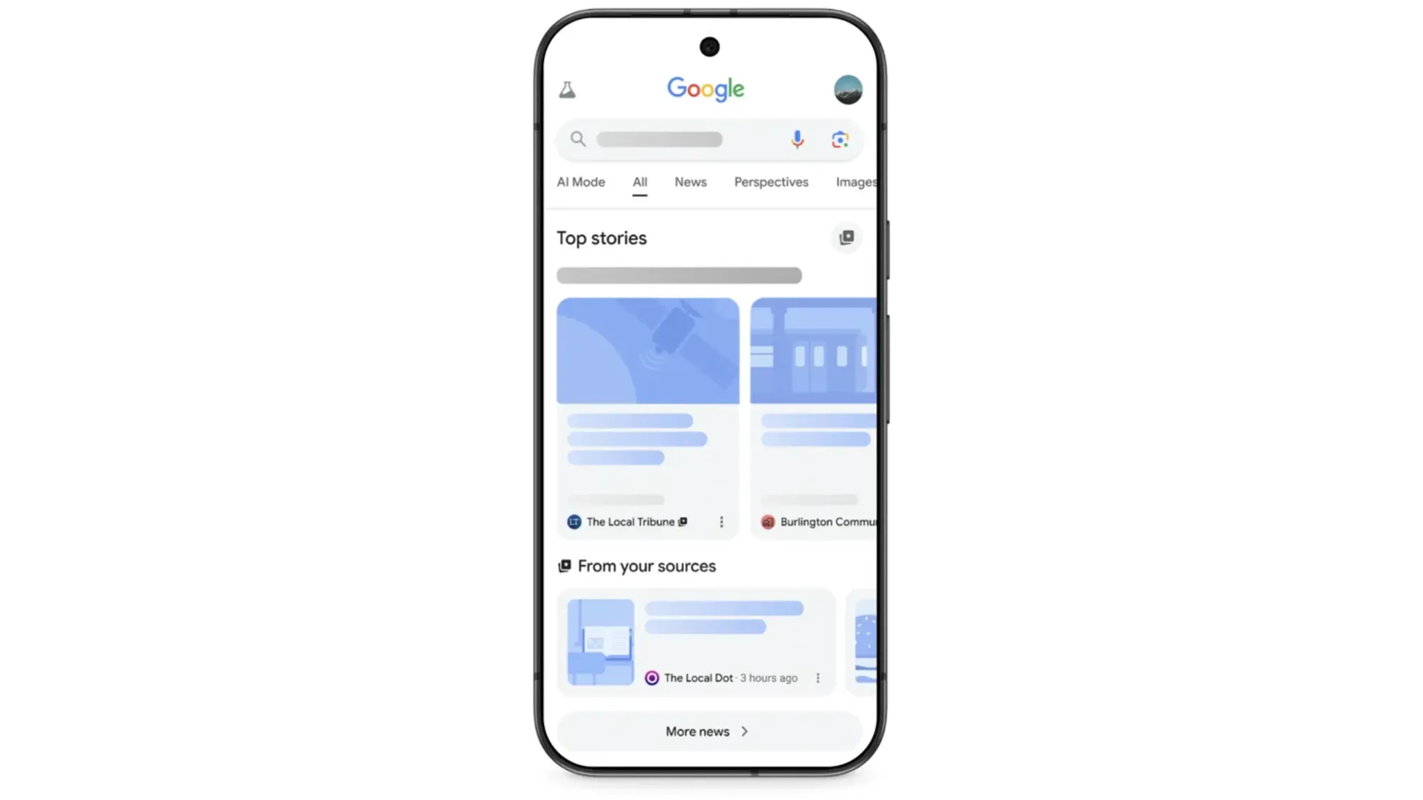 Google's Preferred Sources feature showing "From your sources" section in mobile Top Stories results with starred publications.