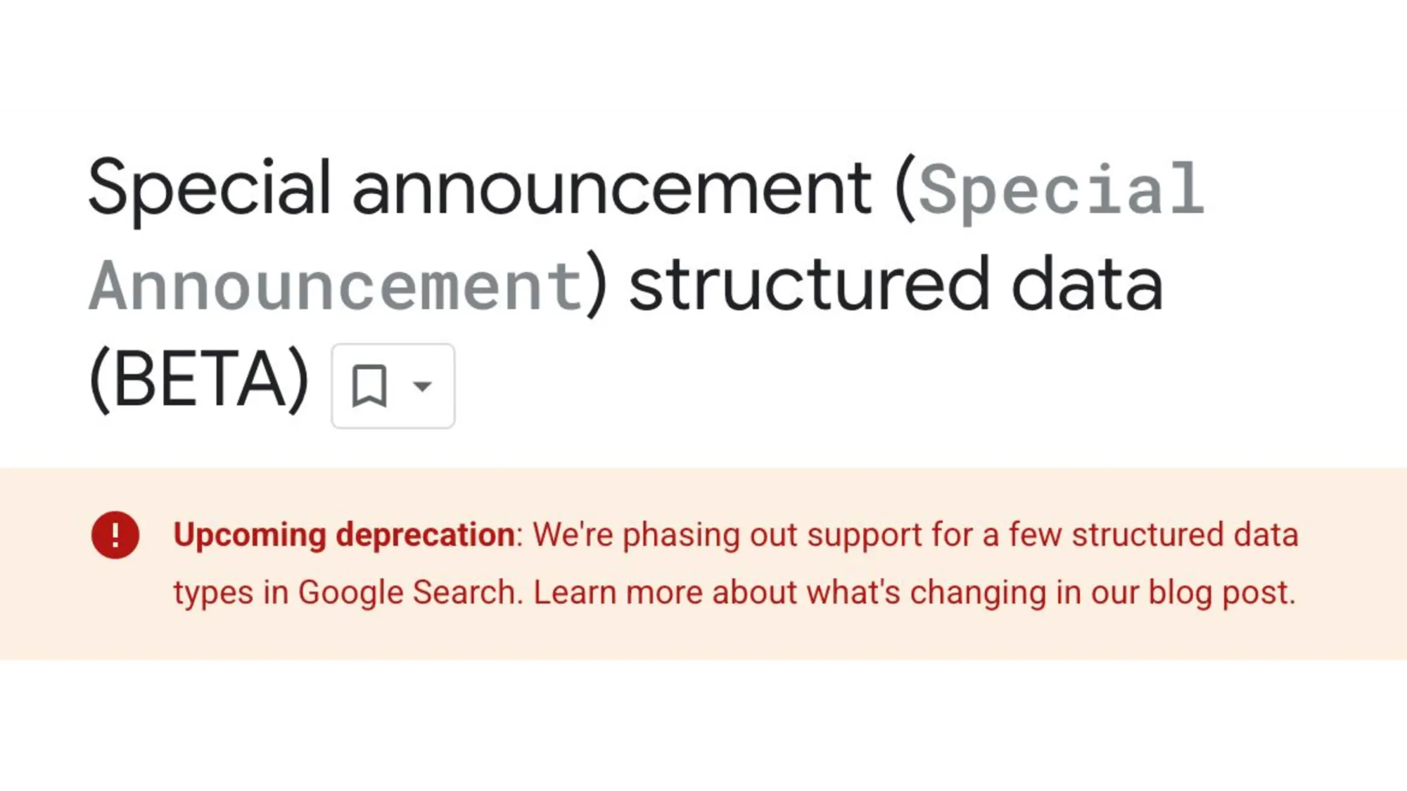 Google deprecation notice for Special Announcement structured data type removal from Search results