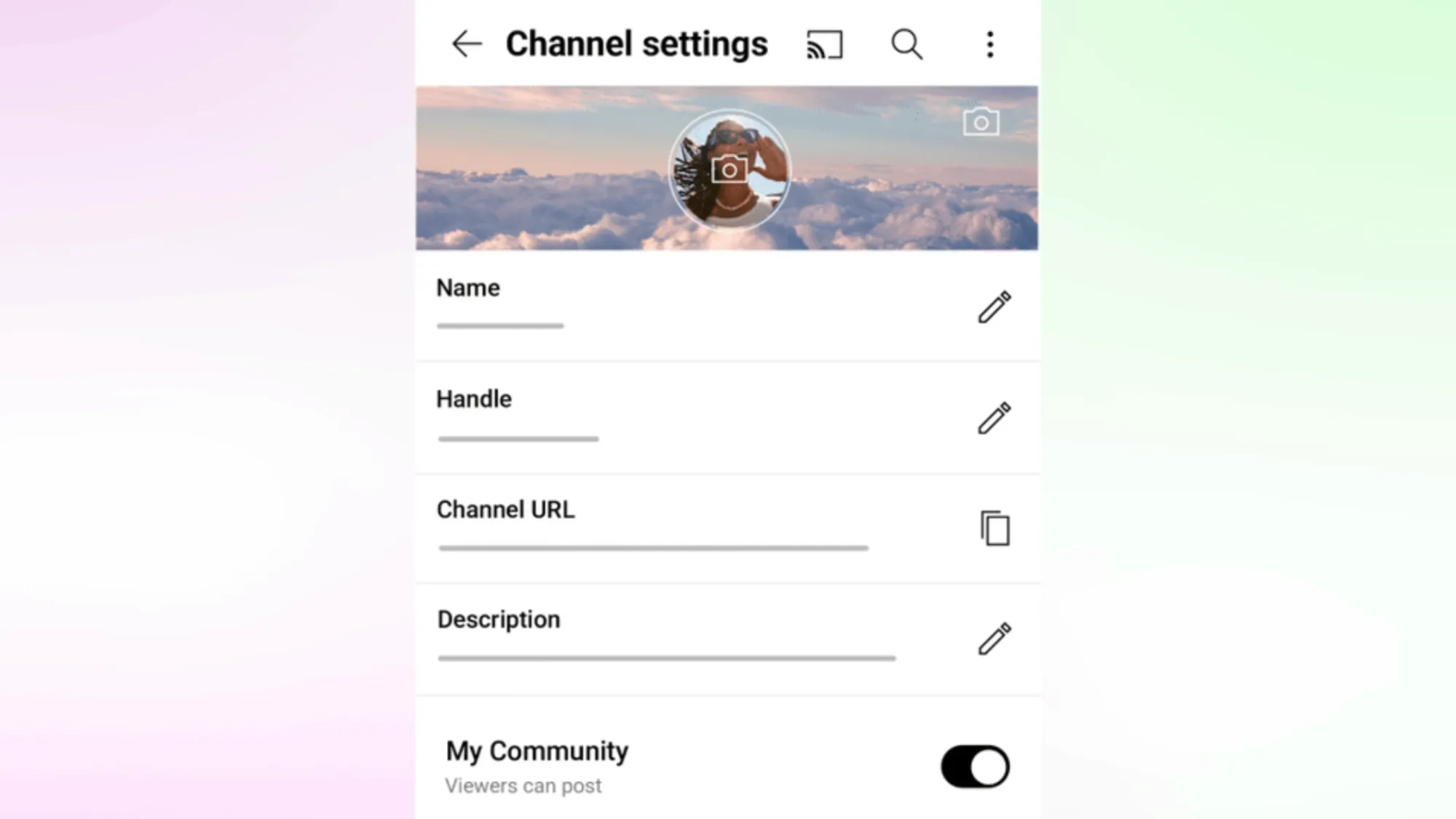 YouTube creator enables My Community feature in channel settings to allow viewer posts and engagement.