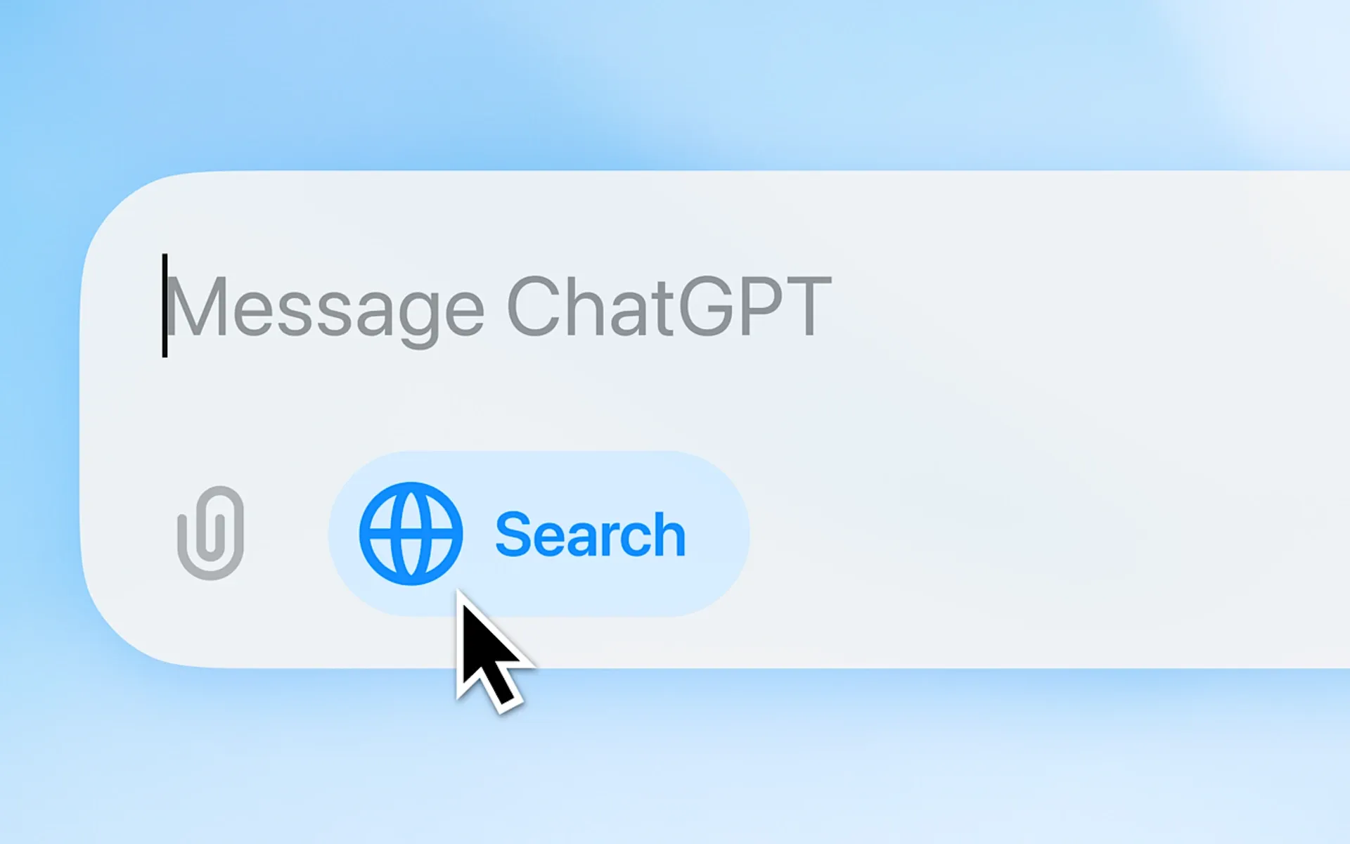 ChatGPT search interface showing web search functionality with blue globe icon and search button for AI-powered queries.