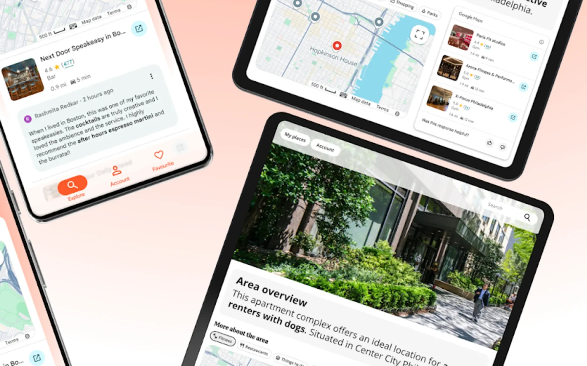 Google Maps grounding in Vertex AI showing real-time business data and user reviews on mobile devices.