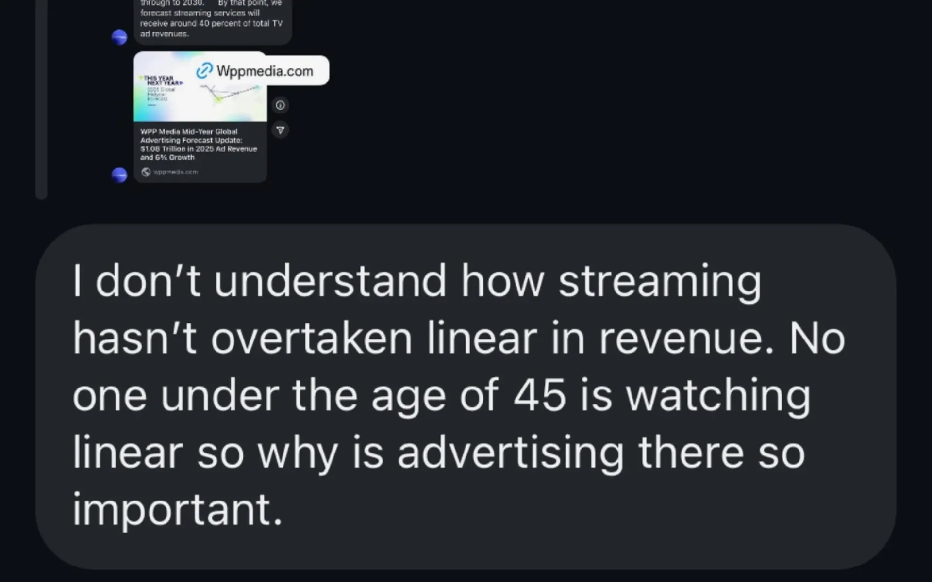 Marketing executive questions linear TV ad spend dominance despite streaming's growth trajectory