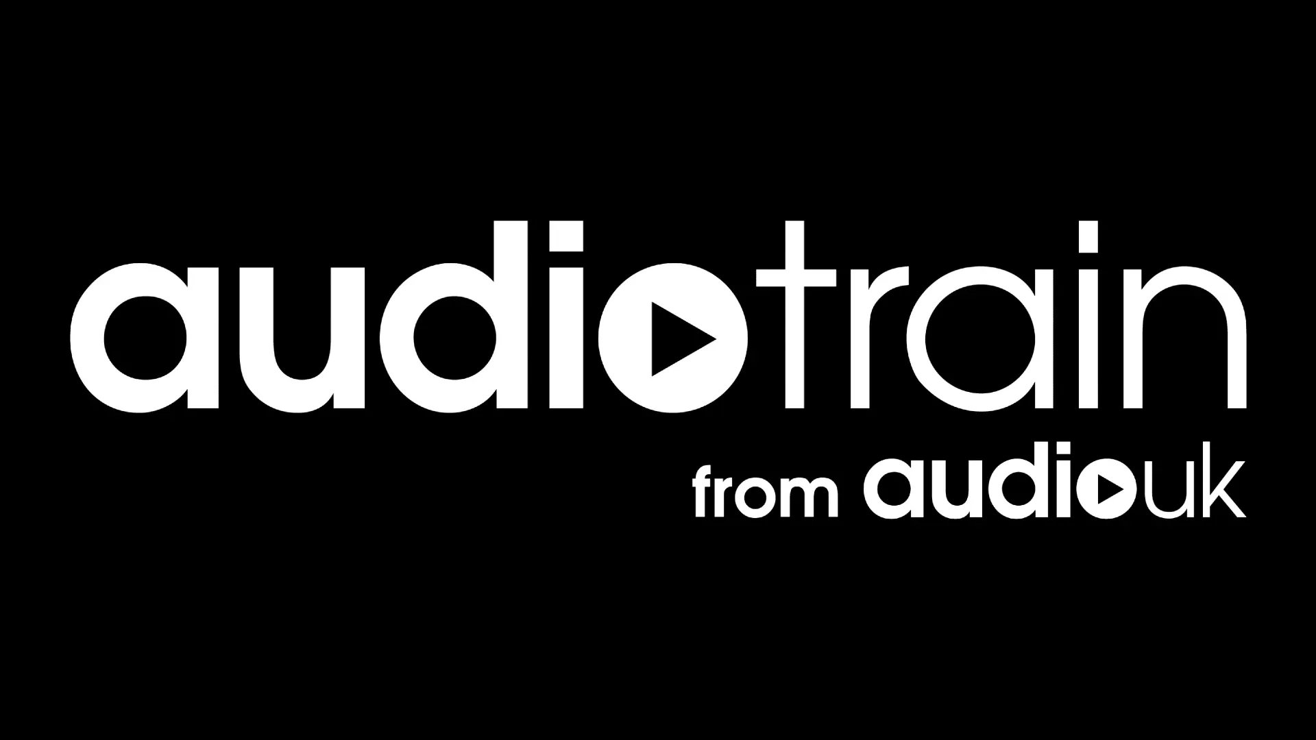 Audiotrain logo from AudioUK featuring white text on black background for podcast training platform