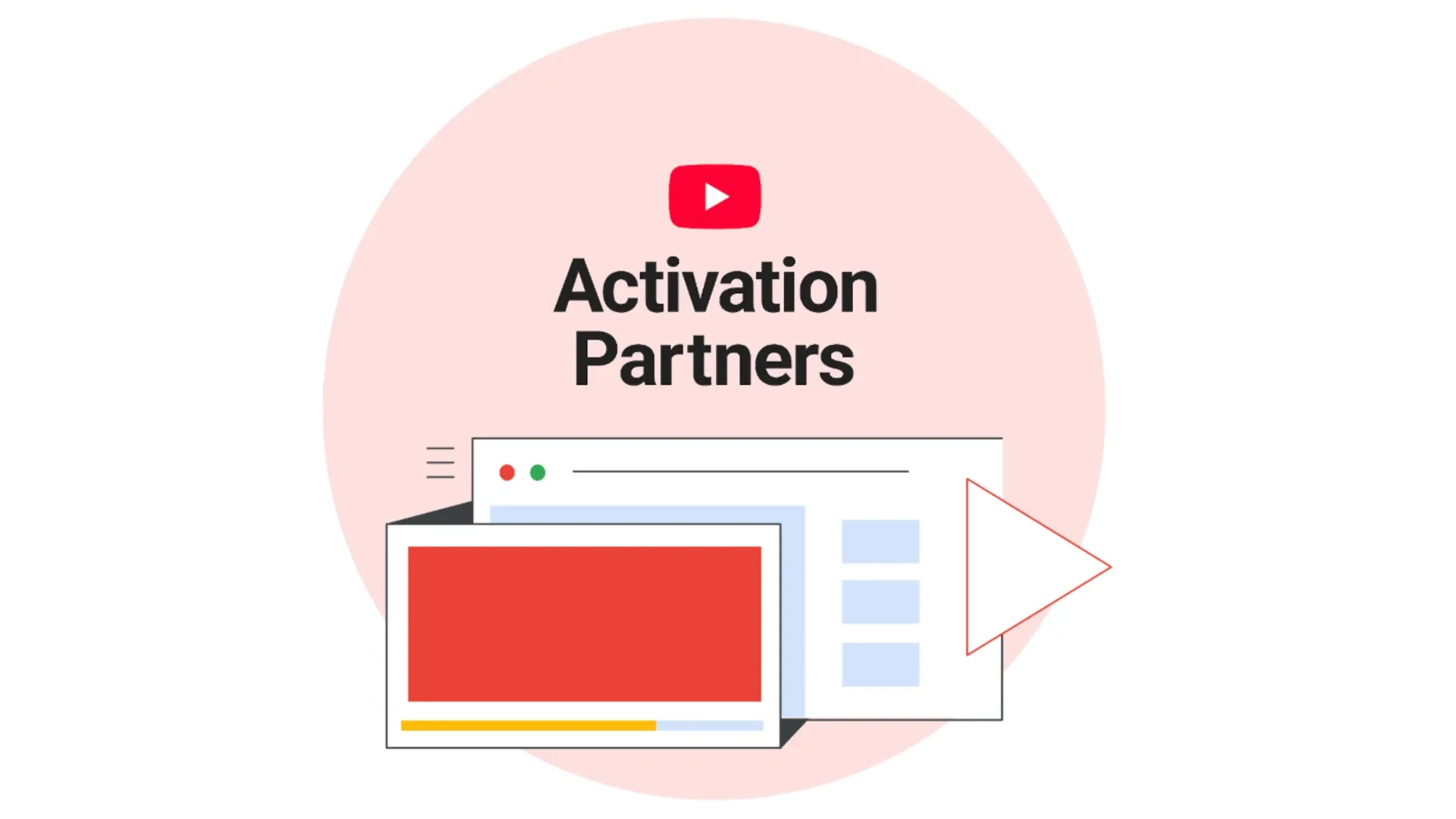 YouTube Activation Partners badge with browser window illustration for campaign management program