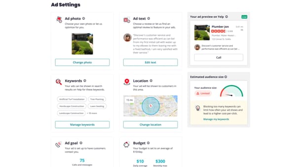 Yelp introduces Ad Goals, Audience Size Estimator, and Keyword Targeting