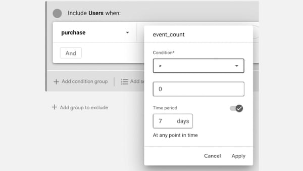GA4 Audiences with the value of the event_count parameter within the last N days