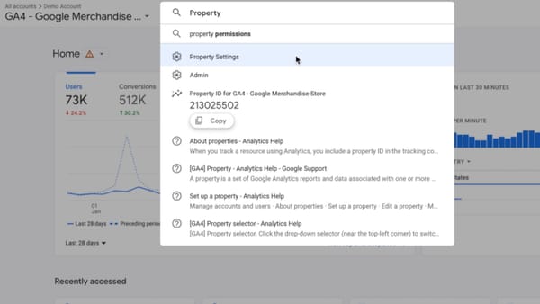 Google Analytics 4 search bar
