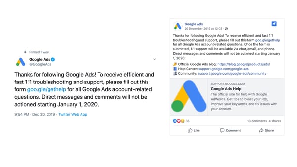 Google Ads ends support via Twitter 