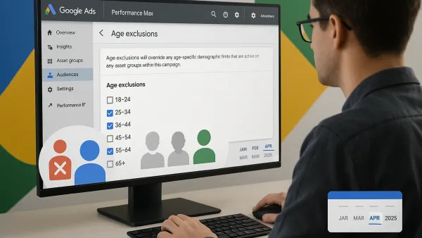 Marketer using new Google Ads PMax age exclusion feature with demographic targeting controls
