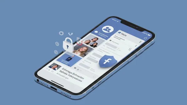 Smartphone displaying Meta's new teen safety features with protection symbols for Facebook accounts