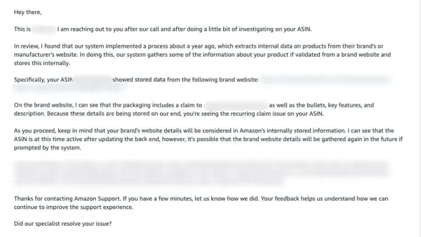 Amazon support email reveals AI system that scans brand websites for policy violations, affecting seller listings