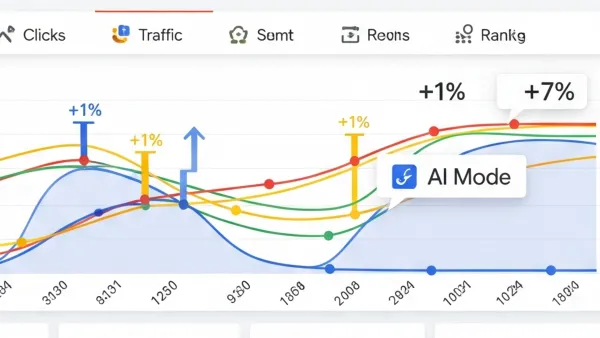 Google Search Console dashboard showing AI Mode integration with performance metrics and traffic data