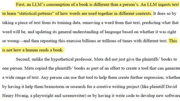 Judge explains key difference between human reading and AI text processing in Meta copyright ruling