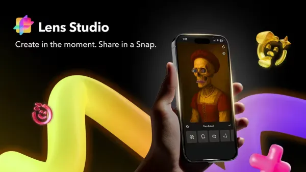 Snapchat Lens Studio mobile app creates AR skull filter effect on iPhone, enabling instant lens creation