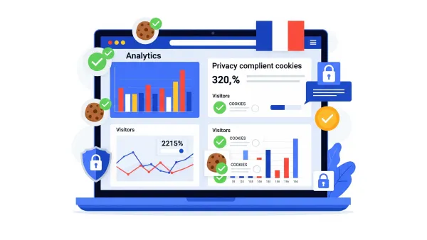 Website analytics dashboard showing CNIL-compliant audience measurement cookies with French privacy regulations
