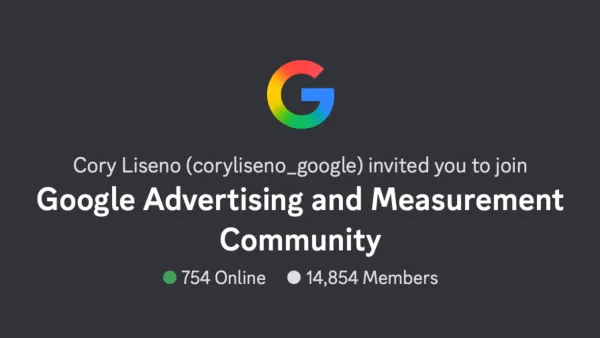 Google Discord server invitation showing 14,854 members in advertising developer community launch