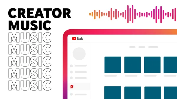 Music creator interface with audio waveforms and YouTube Studio elements for content creation