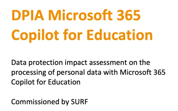 SURF DPIA cover for Microsoft 365 Copilot education privacy assessment showing medium-level risks
