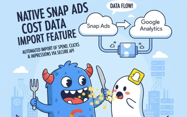 Google Analytics and Snap Ads integration diagram showing automated cost data flow between platforms (AI generated)
