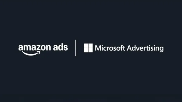 Amazon Ads and Microsoft Advertising logos announcing DSP partnership and SSP integration