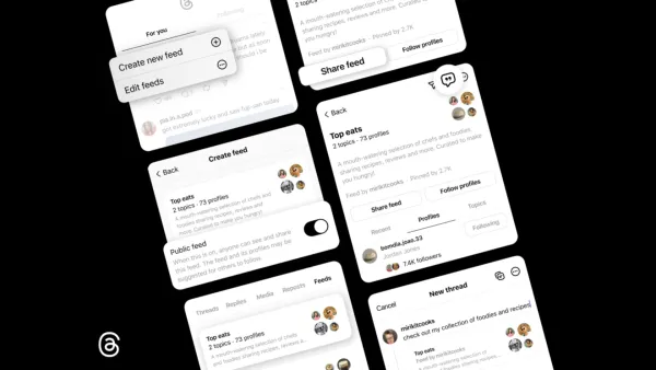 Meta Threads feed interface showing custom feeds and profile features for brand advertising context