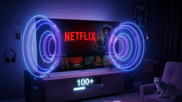 Netflix streaming interface displaying loud advertisement volume with sound waves visualization (AI generated)