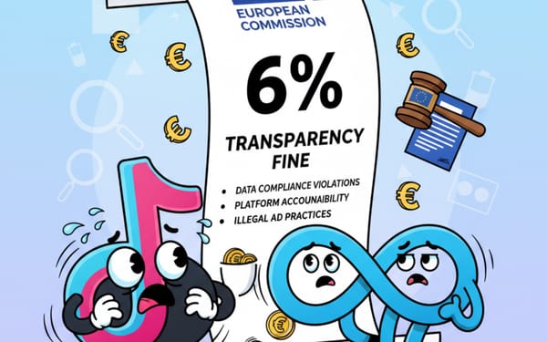 TikTok and Meta logos react to EU's 6% transparency fine under Digital Services Act regulations.Retry