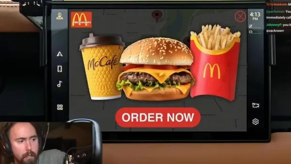 Ford's patented car ad system shows McDonald's order button while driving at 70 mph on dashboard