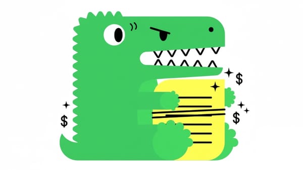 Greedy dinosaur hoarding money symbolizes programmatic ad tech opacity blocking transparency reforms.