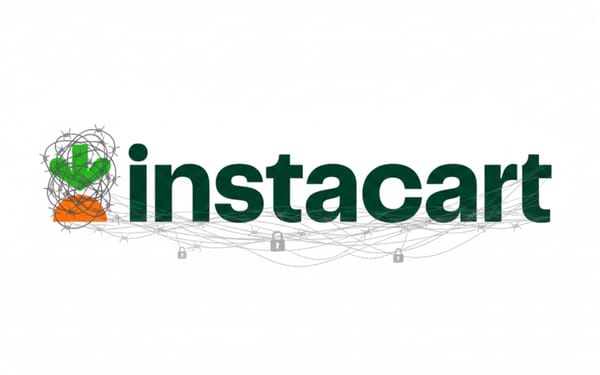 Instacart logo surrounded by web of locks representing hidden fees and subscription traps in FTC case