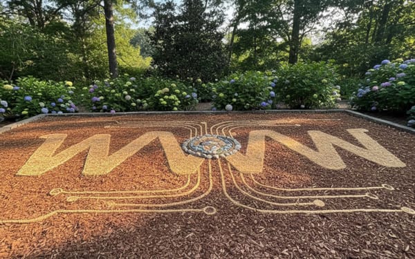 WWW labyrinth garden illustrating blogging's winding path beyond formulaic SEO content strategies