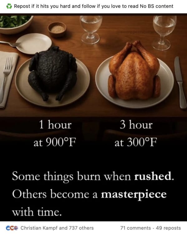 LinkedIn content quality comparison showing burnt versus properly cooked approach to AI posts