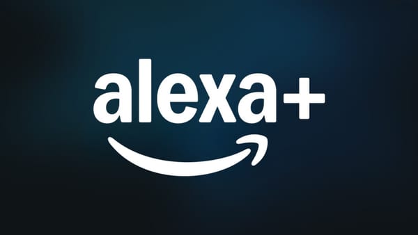 Amazon Alexa+ logo featuring white text and smile arrow on dark blue background at CES 2026