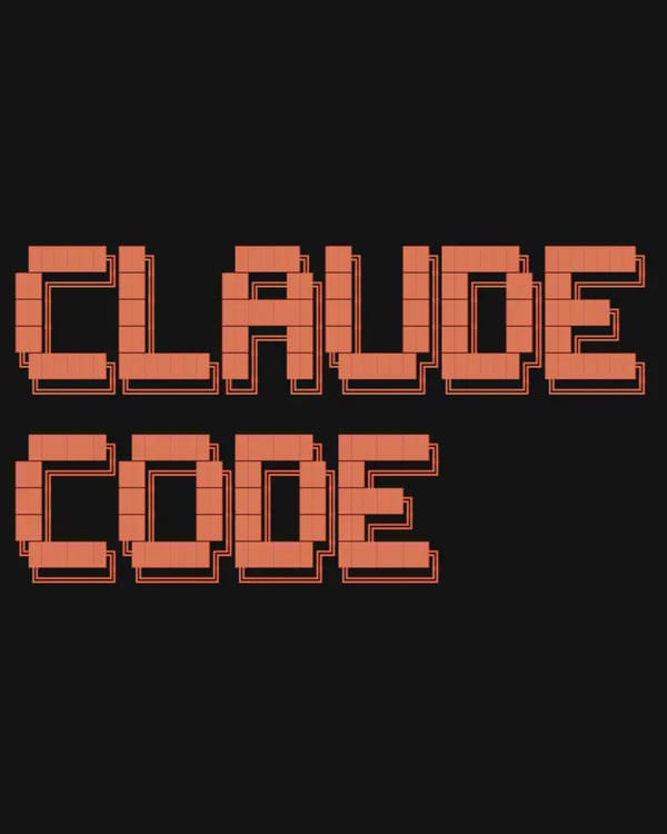 Claude Code AI coding assistant logo in pixelated coral text on dark background for development tools