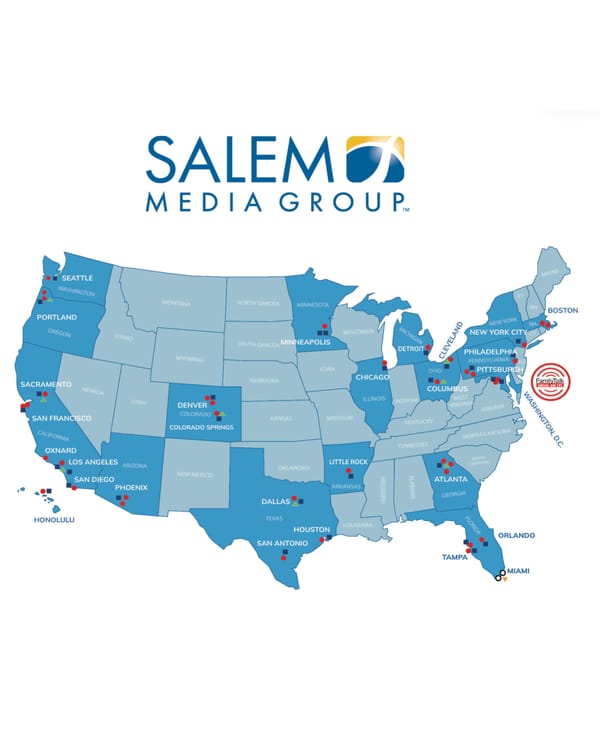 Salem Media Group's 91-station network spans major U.S. markets from coast to coast.
