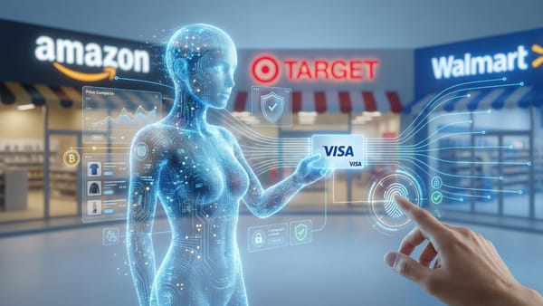 Visa AI agent shopping across Amazon, Target, Walmart with biometric authentication and tokenization