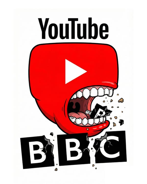 YouTube logo consuming BBC branding as platform dominates UK viewing